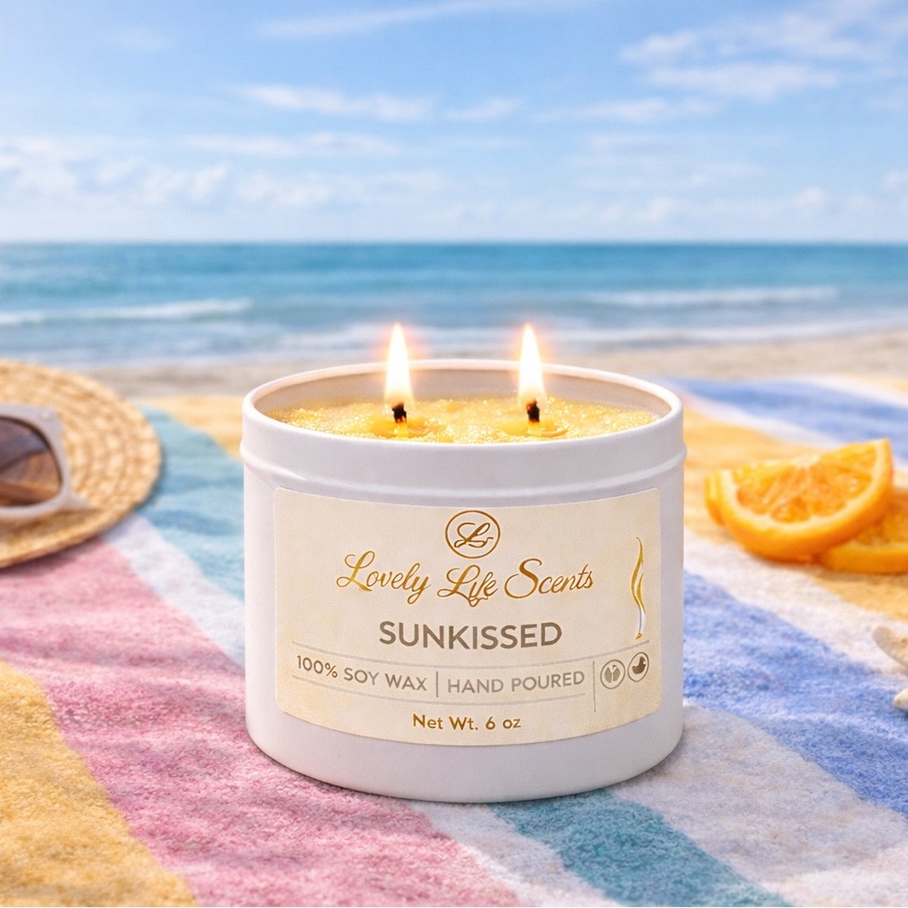 Sunkissed 6oz Double Wick Premium Soy Wax Candle by Lovely Life Scents - Picture 2 of 3
